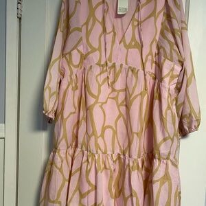 Pink and Tan Patterned Tiered Dress